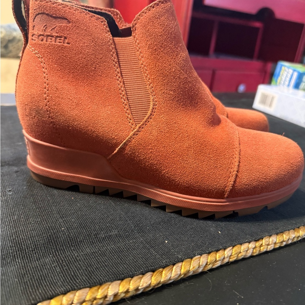 Sorel Women's Suede Chelsea Wedge Booties in Rust Orange